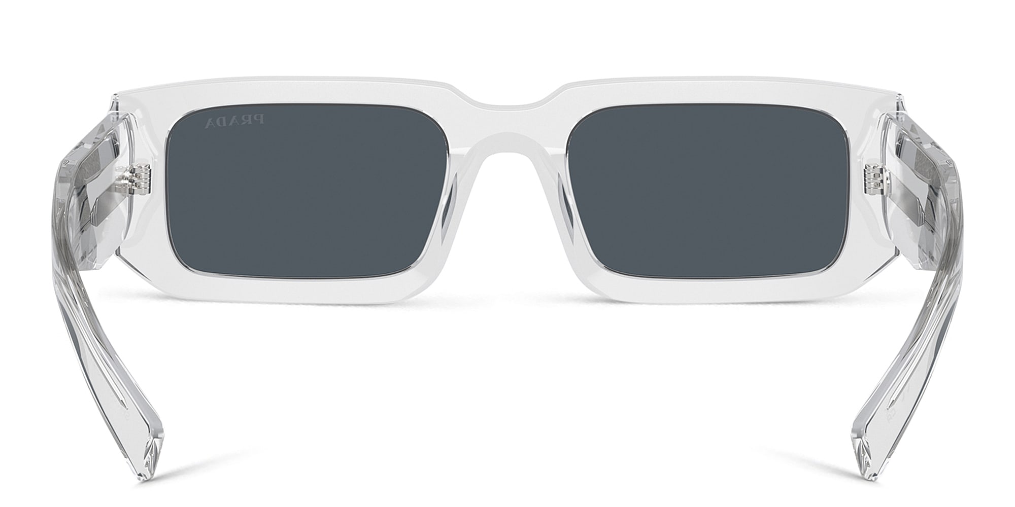 Shop PRADA Logo Rectangle Sunglasses in Transparent Grey online.