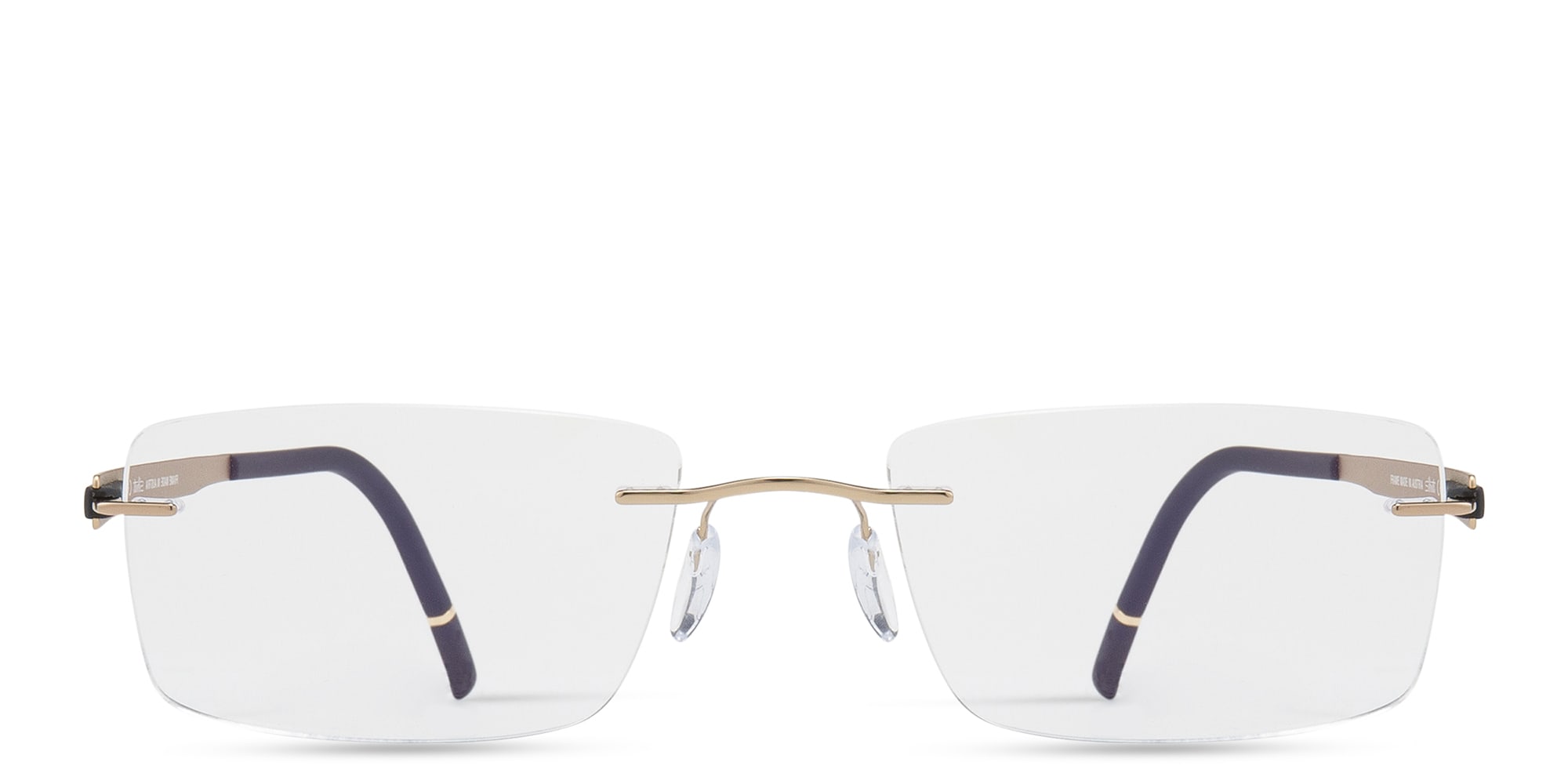 Shop Silhouette Rimless Wide Rectangle Eyeglasses in Gold online.