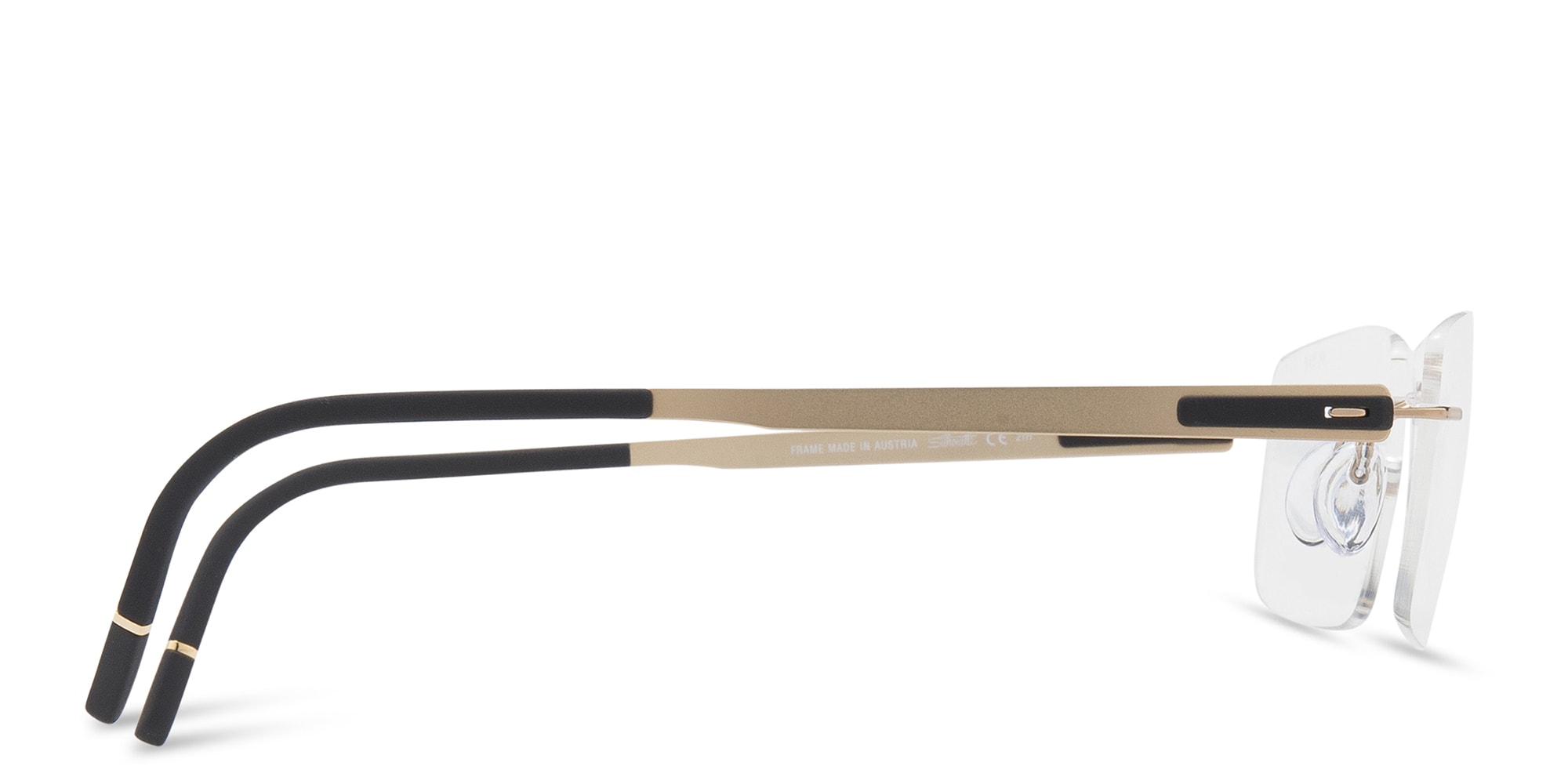 Shop Silhouette Rimless Wide Rectangle Eyeglasses in Gold online.