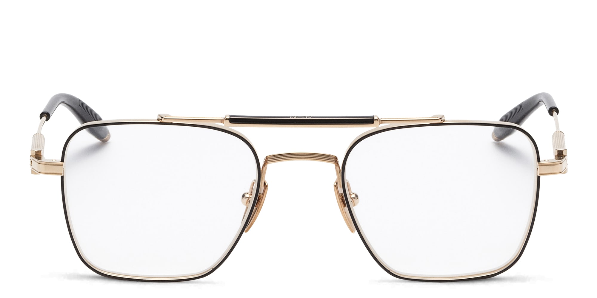 Shop AKONI Europa Unisex Square Eyeglasses in Gold Black online.
