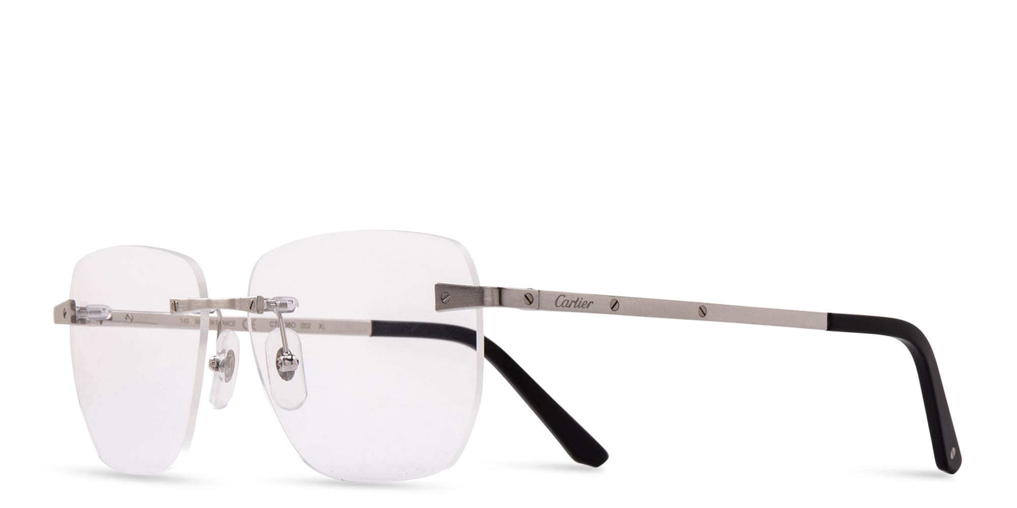 Shop Cartier Santos de Cartier Wide Rimless Eyeglasses in Silver online.