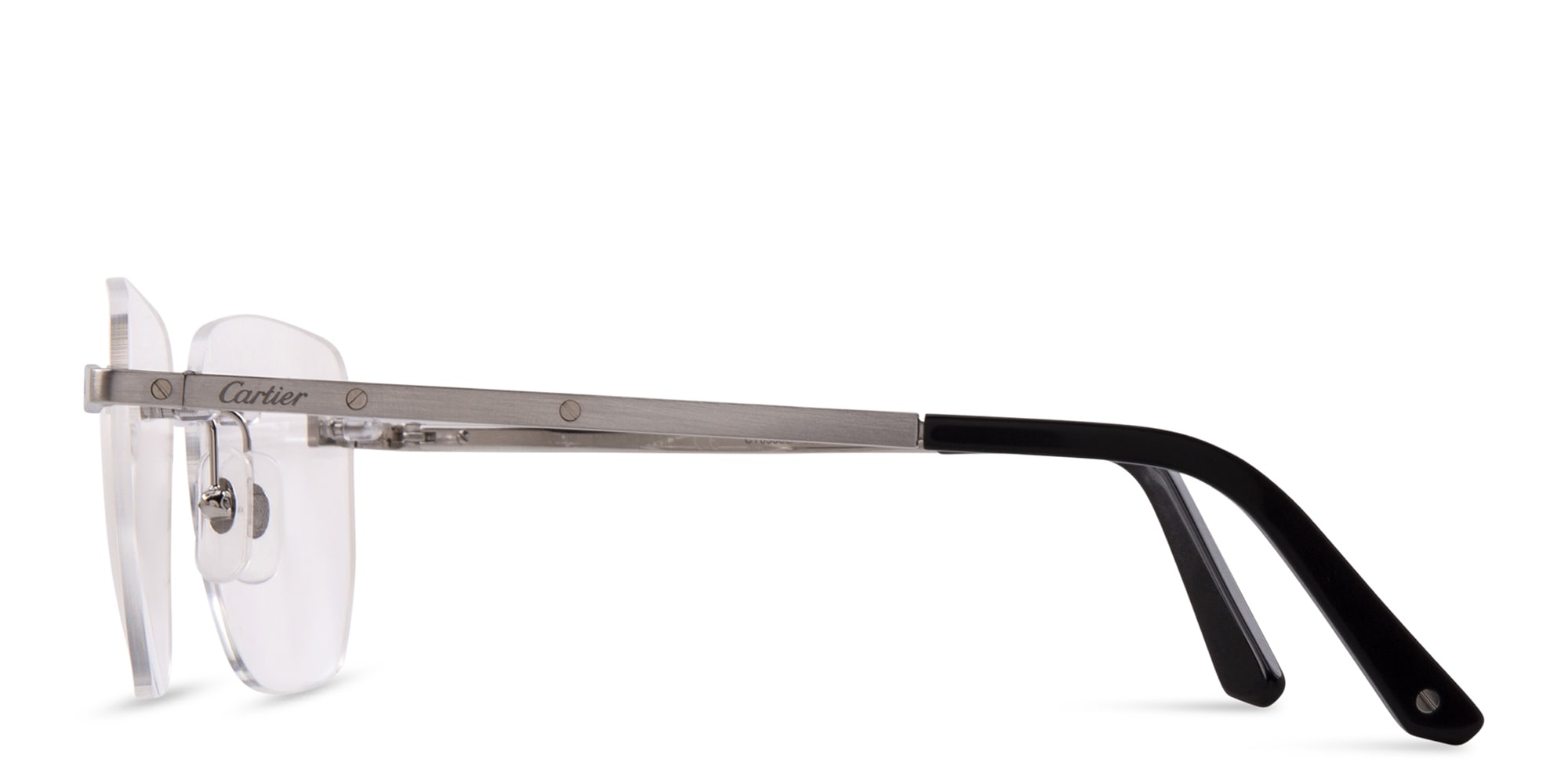 Shop Cartier Santos de Cartier Wide Rimless Eyeglasses in Silver online.