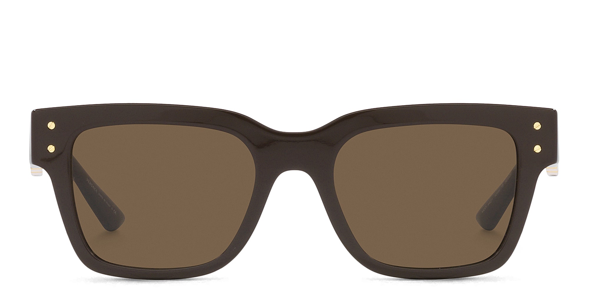 Shop VERSACE Greca Motif Square Sunglasses in Brown online.