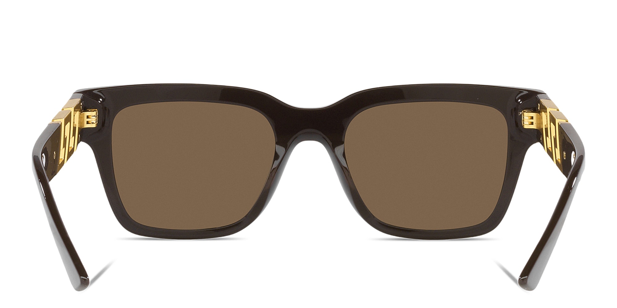 Shop VERSACE Greca Motif Square Sunglasses in Brown online.