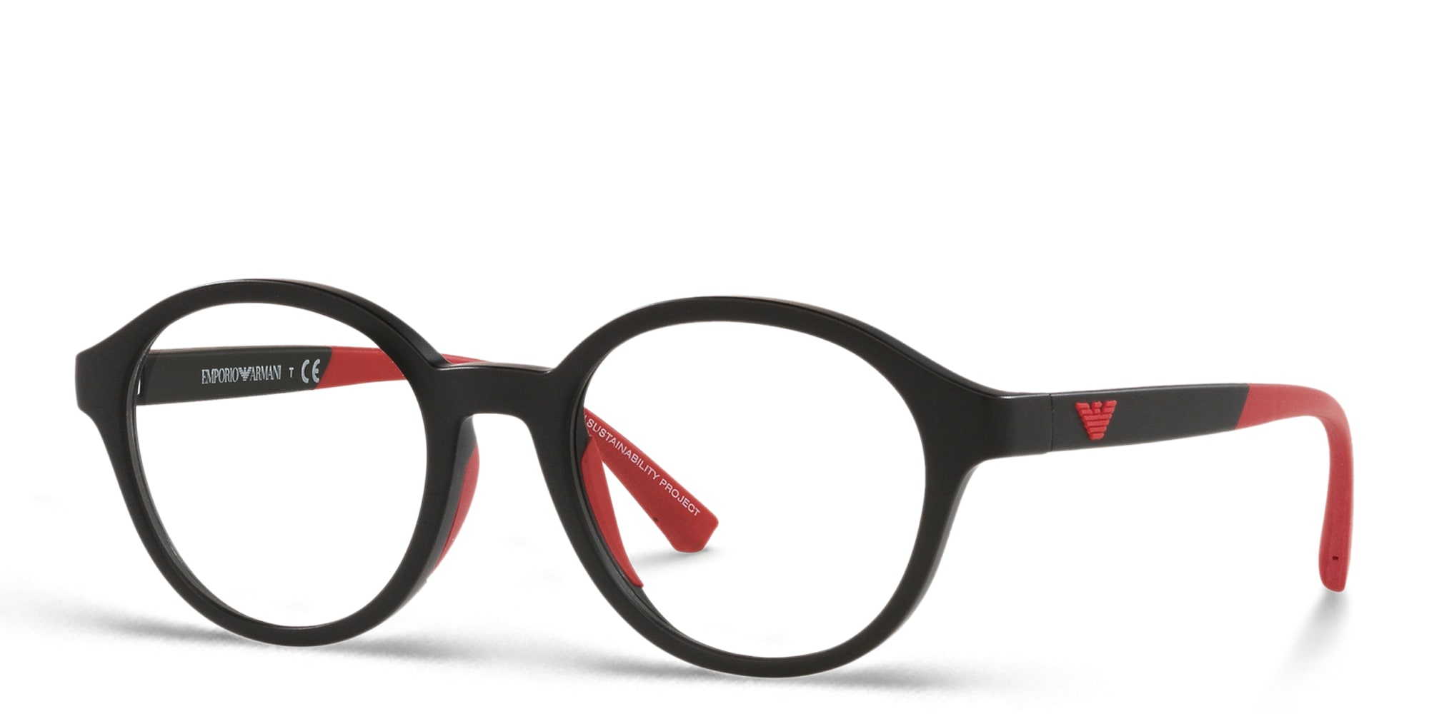 Shop Emporio Armani Kids Round Eyeglasses in Black online.