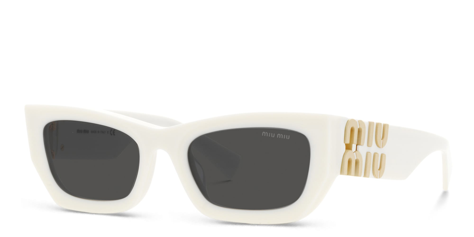 Shop MIU MIU Rectangle Sunglasses in White online.