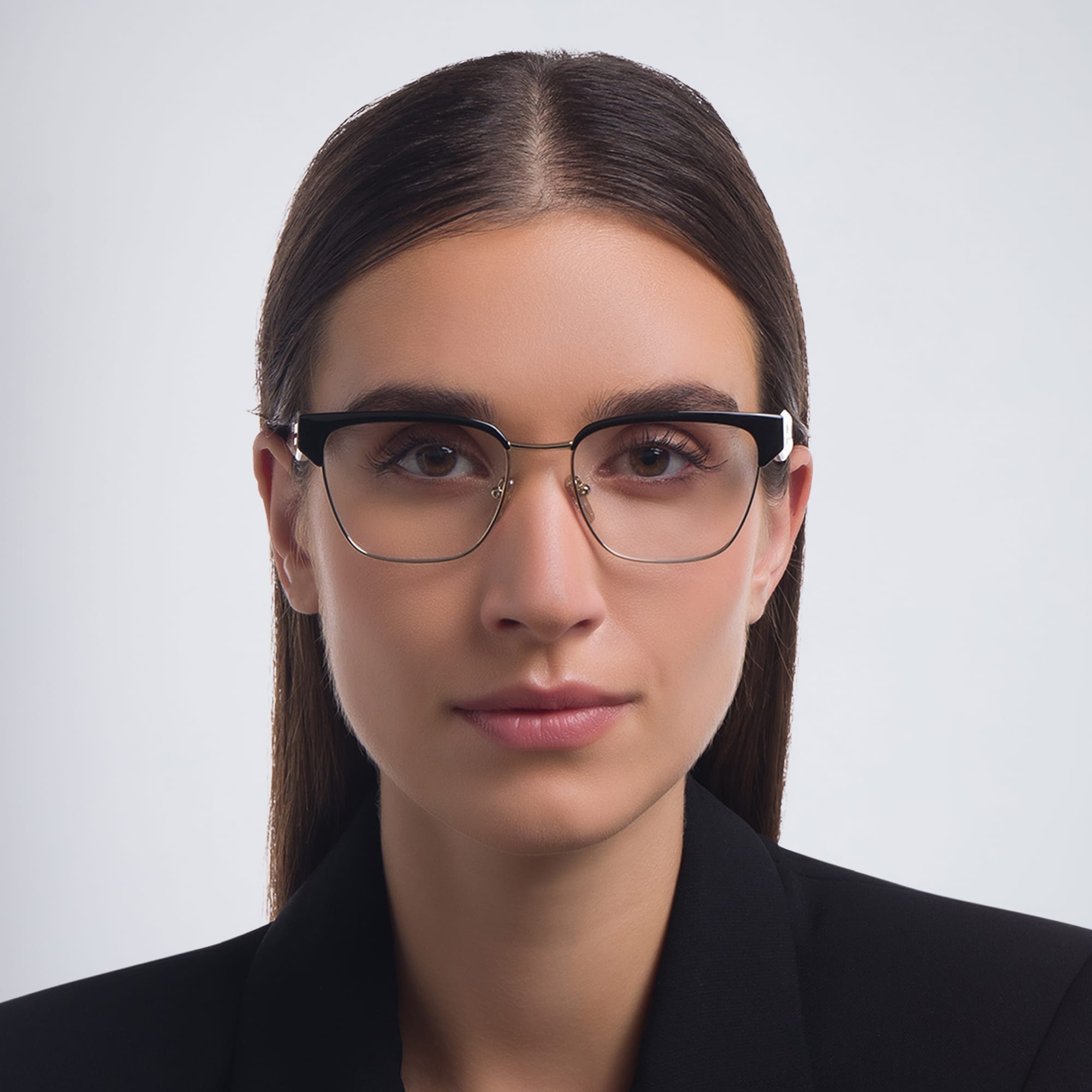 Shop PRADA Irregular Eyeglasses in Black/Pale Gold online.