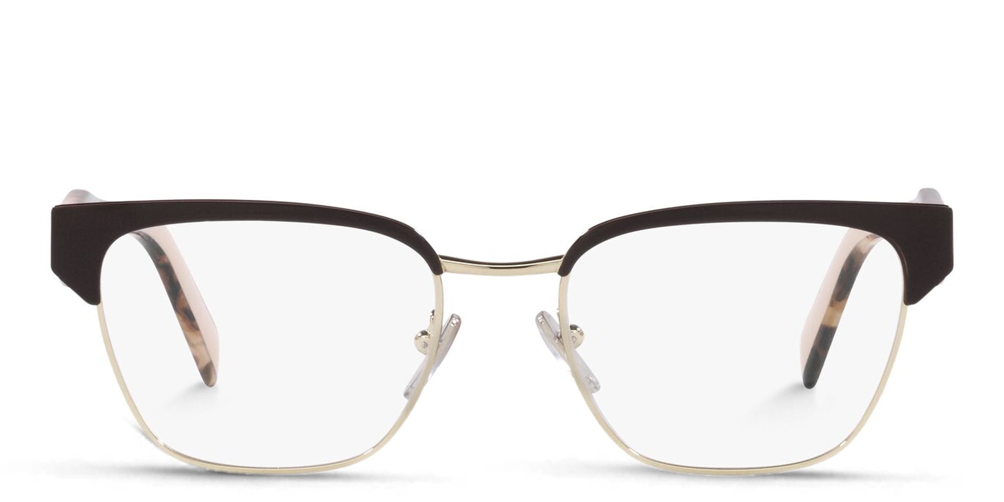Shop PRADA Irregular Eyeglasses in Brown/Pale Gold online.