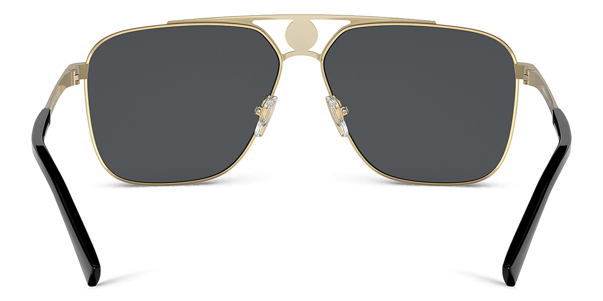 Shop VERSACE Greca Rectangle Sunglasses in Gold/Matte Black online.