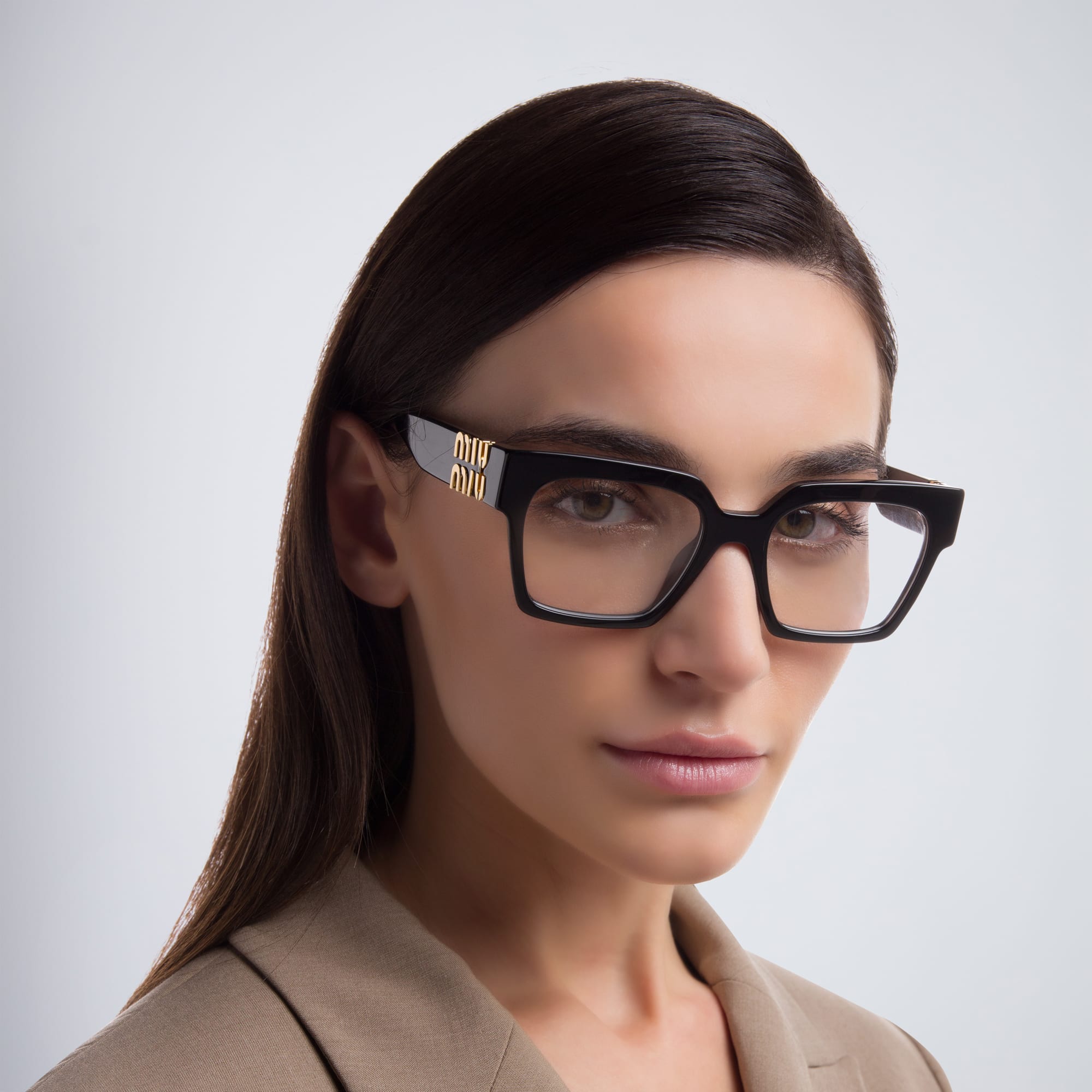 Shop MIU MIU Square Eyeglasses in Black online.