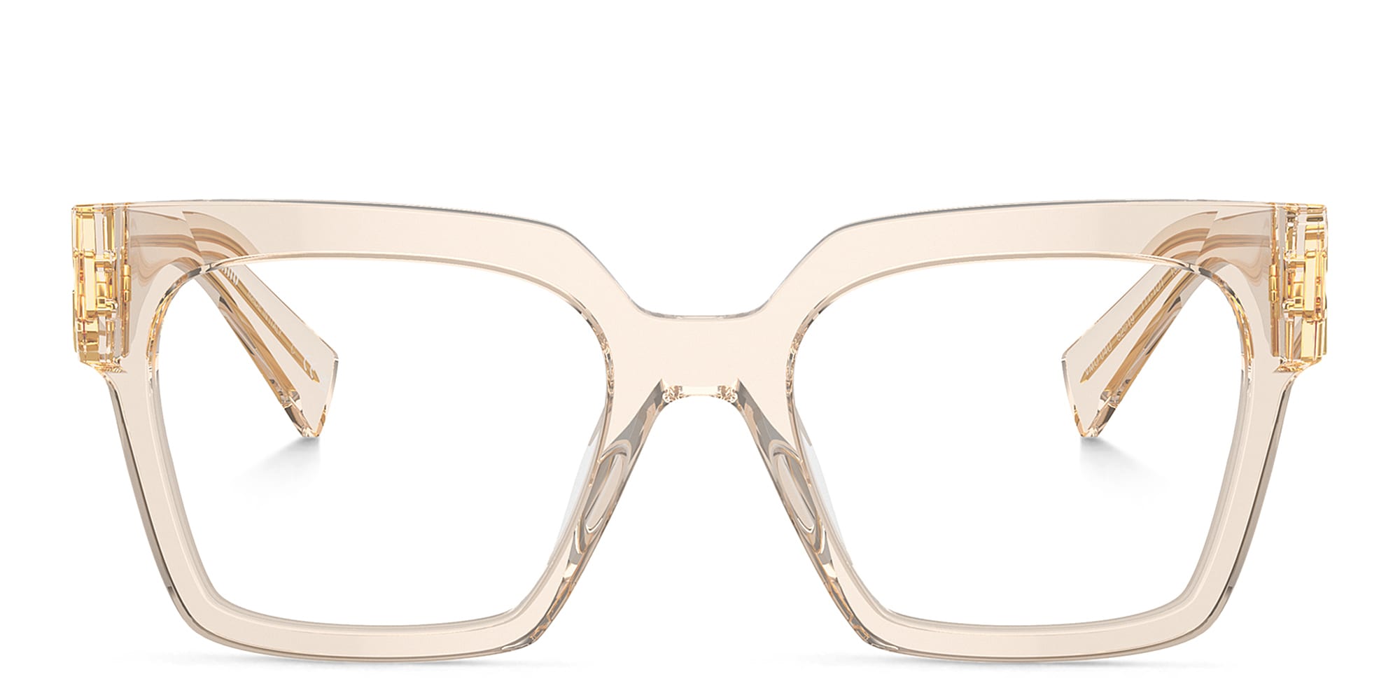Shop MIU MIU Vertical Logo Square Eyeglasses in Matte Sand online.