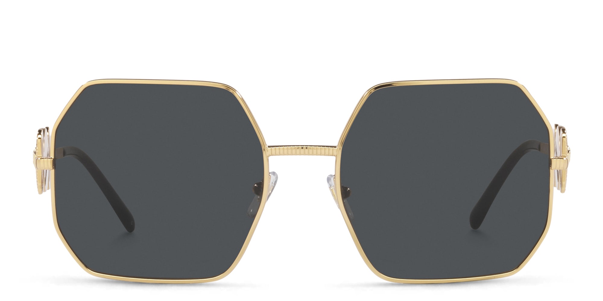 Shop VERSACE Medusa-Embellished Irregular Sunglasses in Gold online.
