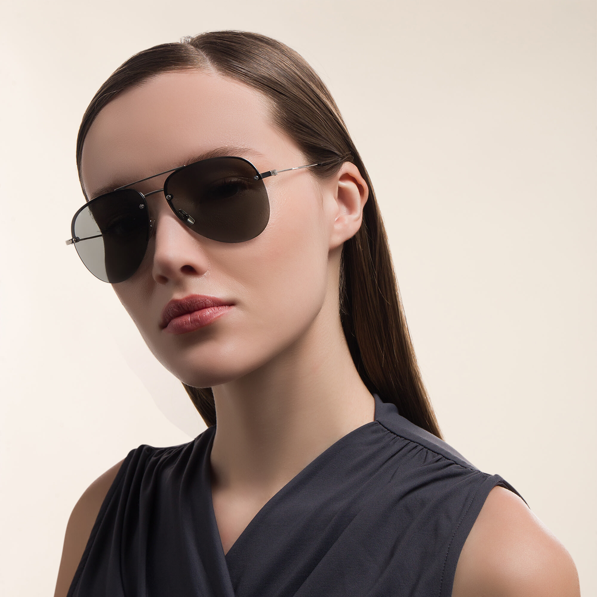 Shop SAINT LAURENT Unisex Half-Rim Aviator Sunglasses in Silver online.