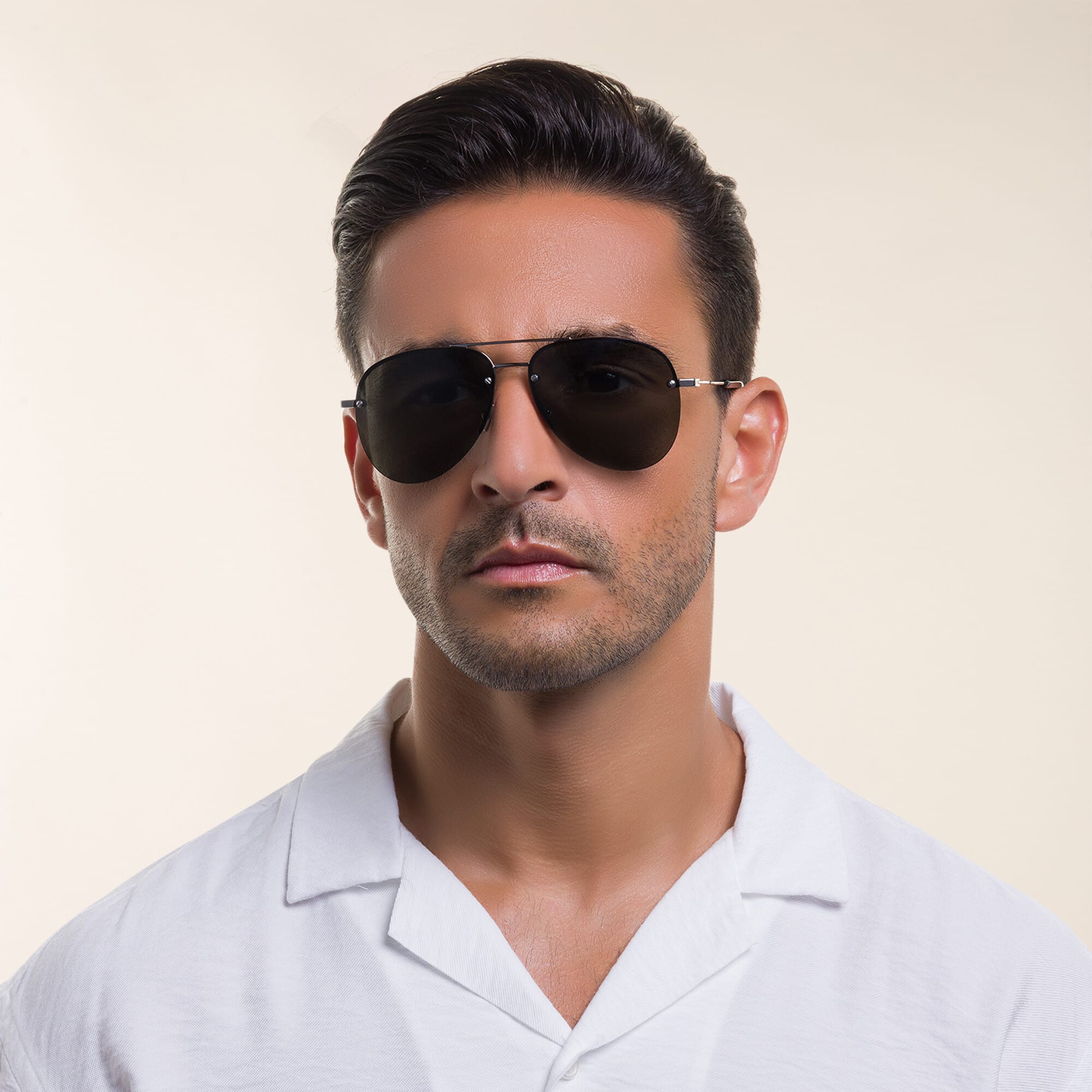 Shop SAINT LAURENT Unisex Half-Rim Aviator Sunglasses in Silver online.