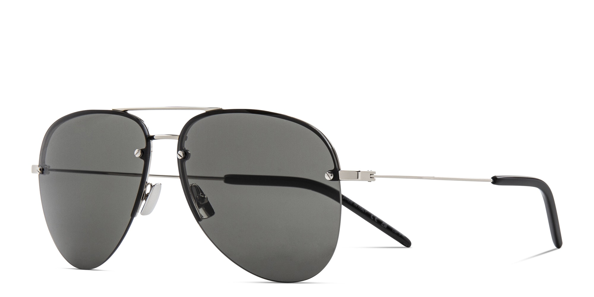 Shop SAINT LAURENT Unisex Half-Rim Aviator Sunglasses in Silver online.