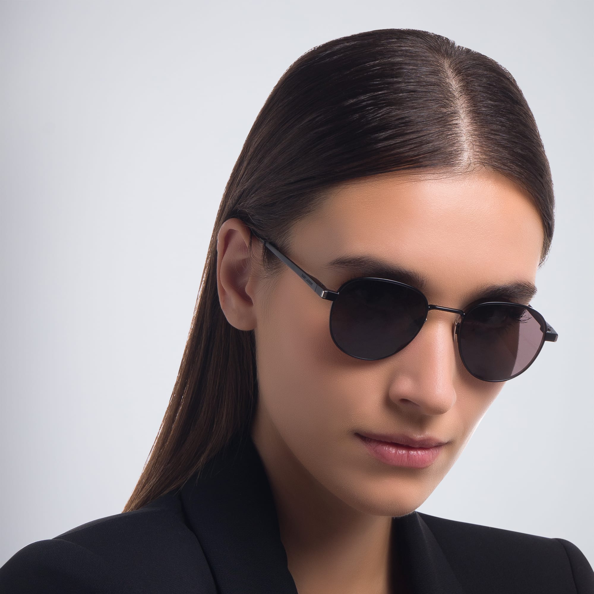 Shop SAINT LAURENT Unisex Round Sunglasses in Black online.