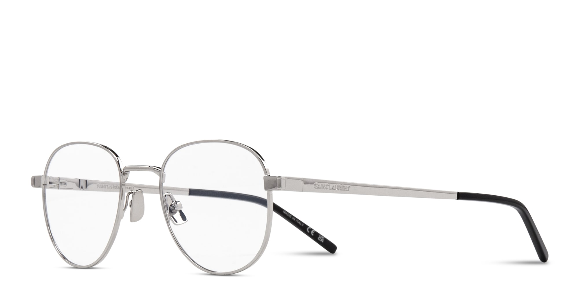 Shop SAINT LAURENT Unisex Round Eyeglasses in Silver online.