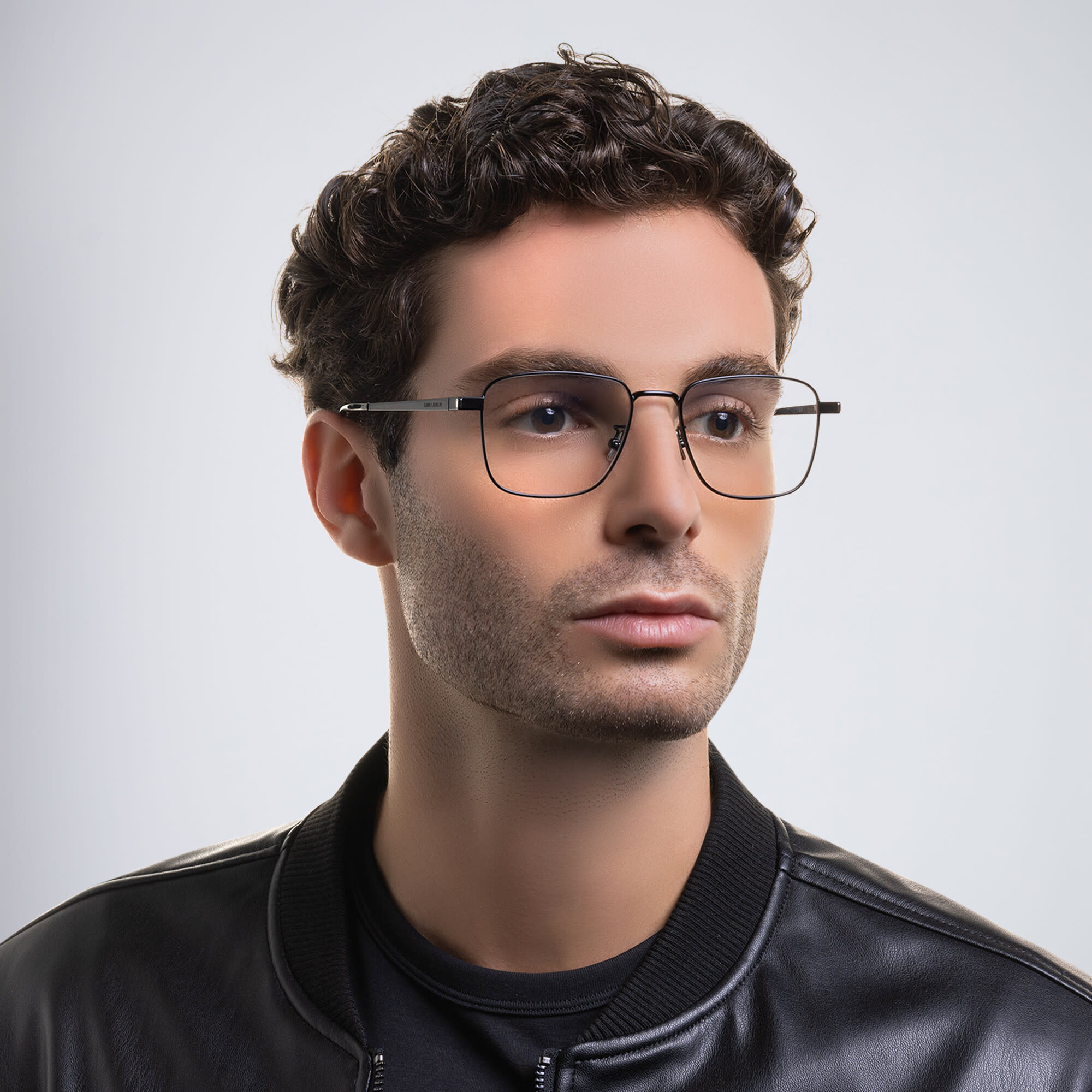 Shop SAINT LAURENT Square Eyeglasses in Black online.
