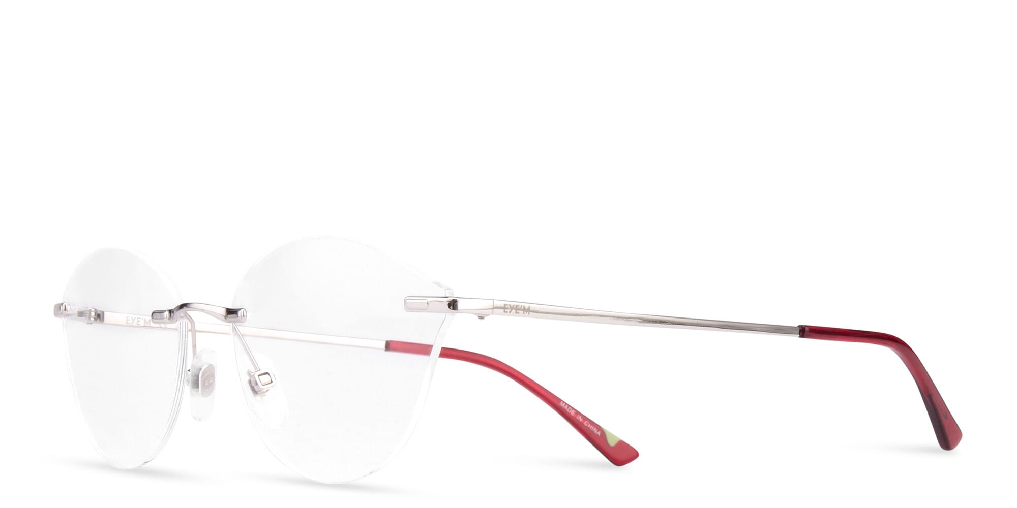 Shop EYE'M Rimless Wide Cat-Eye Eyeglasses in Silver online.