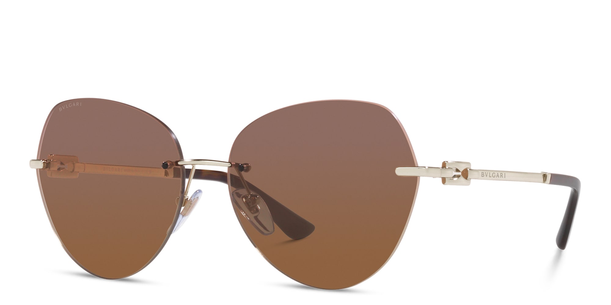 Shop BVLGARI Rimless Pilot Sunglasses in Pale Gold online.