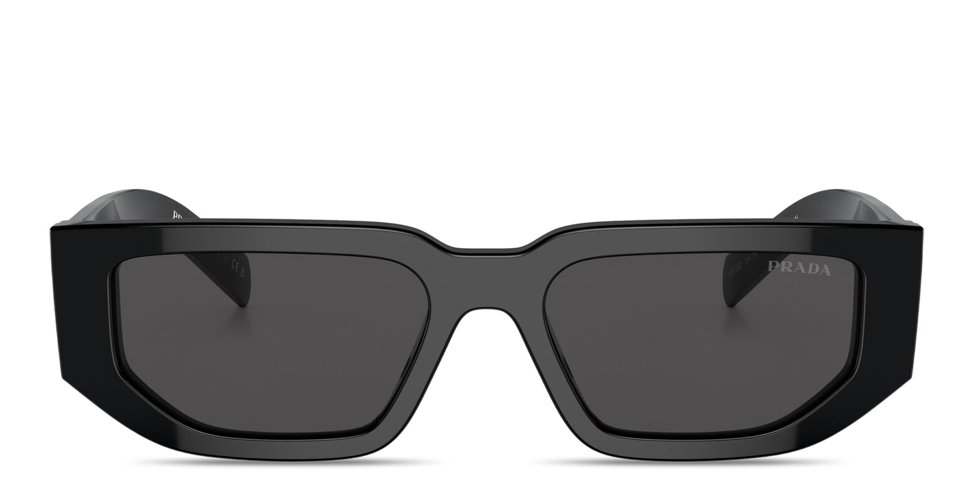 Shop PRADA Triangle Logo Rectangle Sunglasses in Black online.