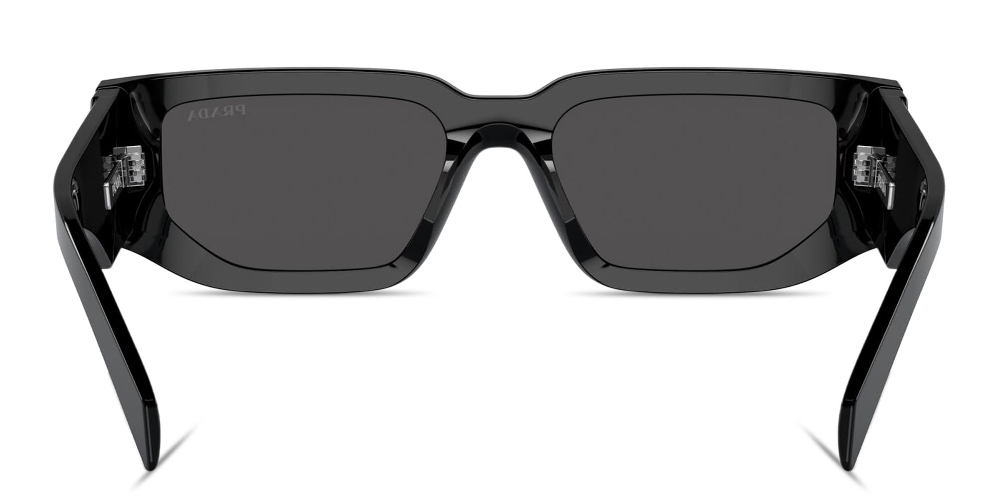 Shop PRADA Triangle Logo Rectangle Sunglasses in Black online.