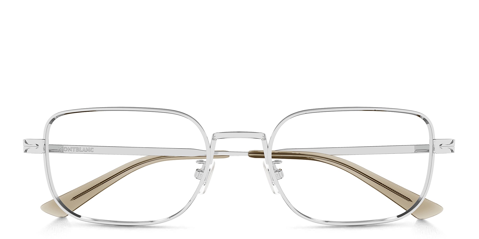 Shop MONTBLANC Wide Rectangle Eyeglasses in Silver online.