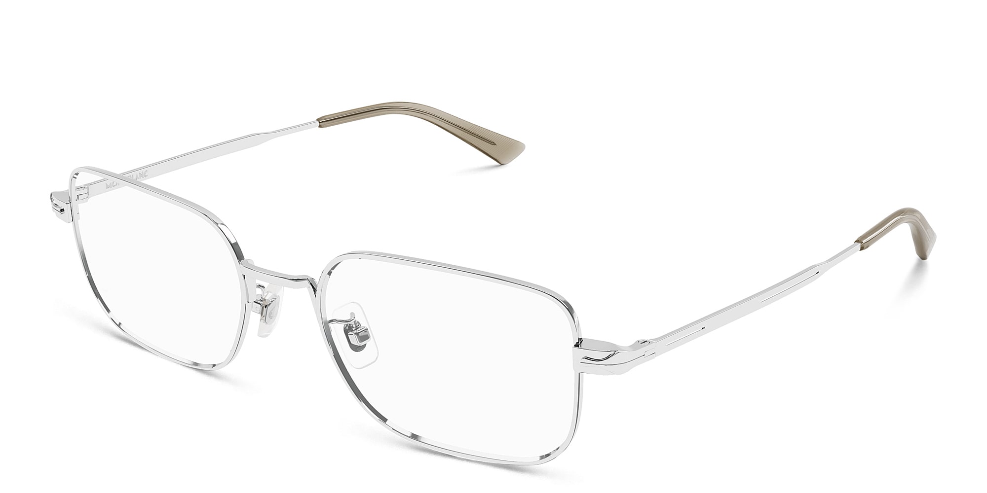 Shop MONTBLANC Wide Rectangle Eyeglasses in Silver online.