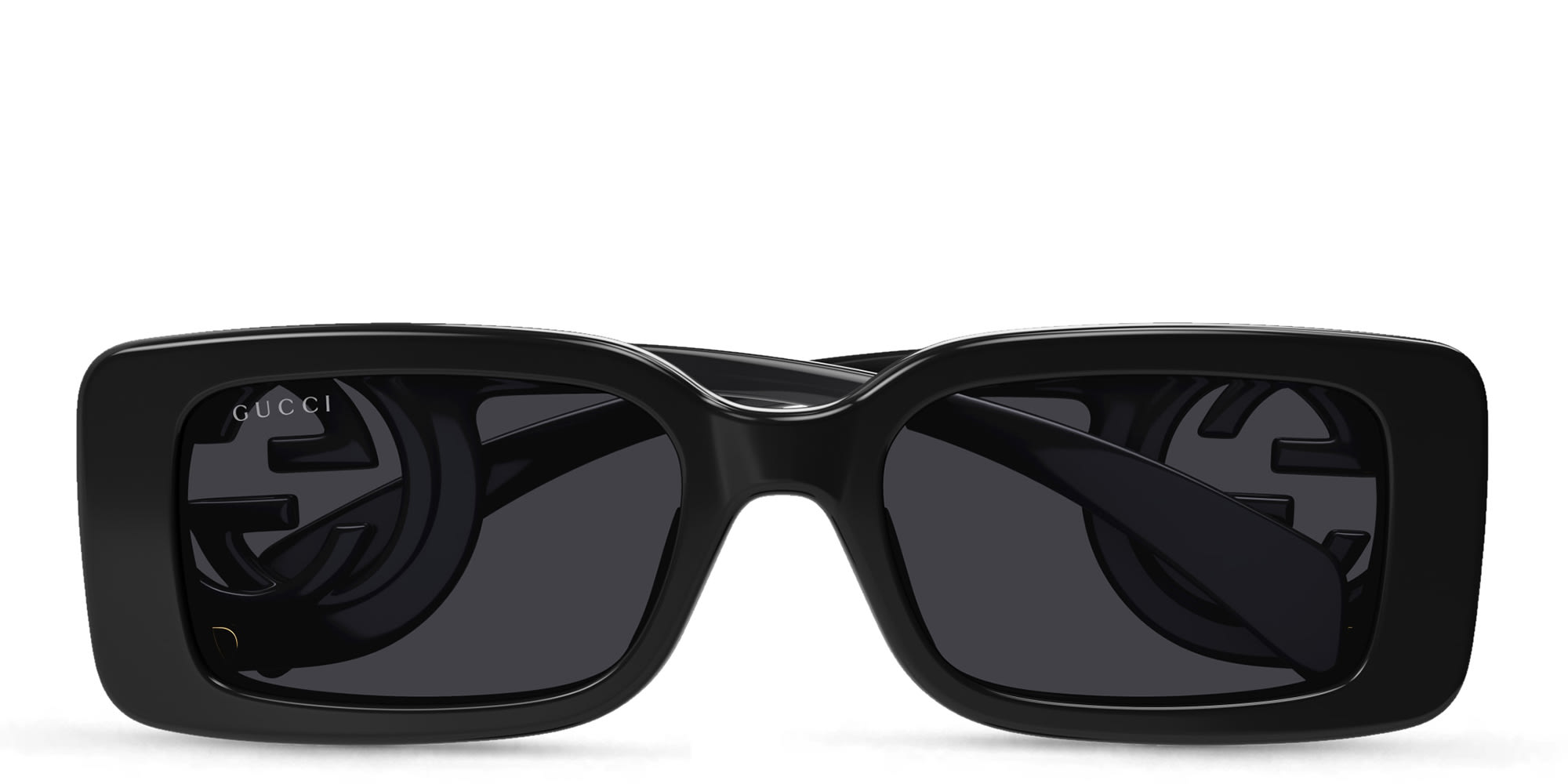 Shop GUCCI Rectangle Sunglasses in Black online.