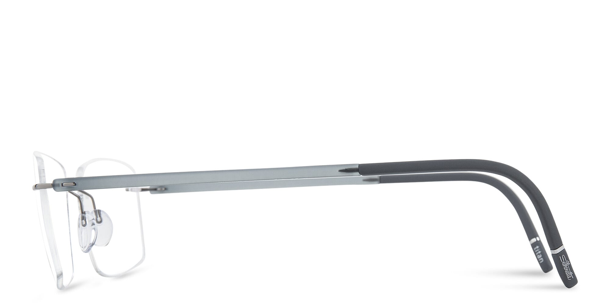 Shop Silhouette Rimless Wide Square Eyeglasses in Grey online.