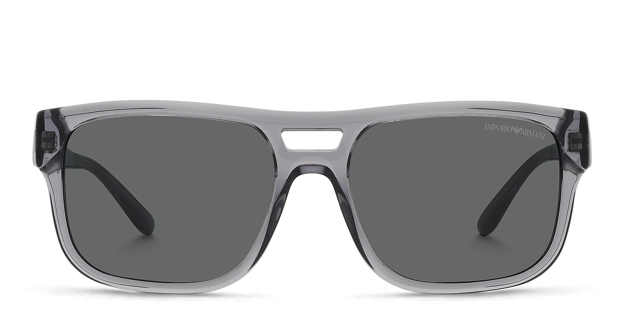 Shop Emporio Armani Logo Pillow Sunglasses in Transparent Grey online.