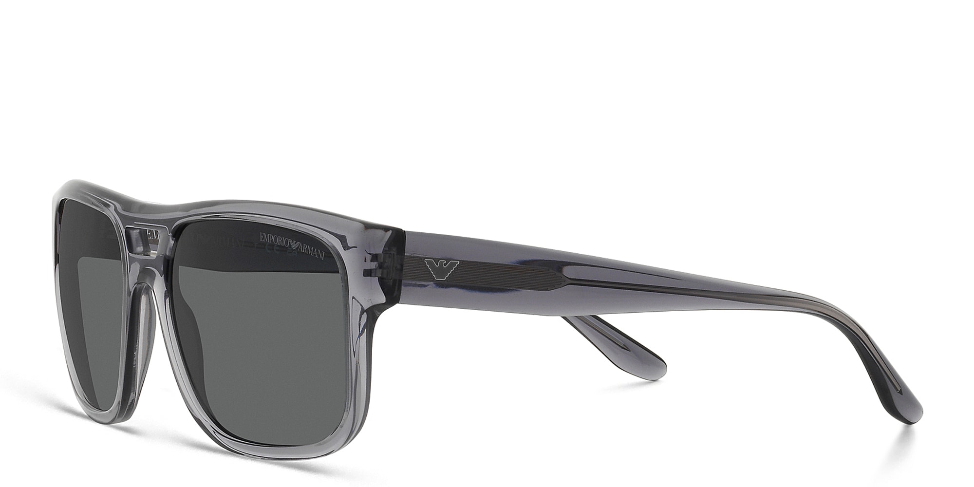 Shop Emporio Armani Logo Pillow Sunglasses in Transparent Grey online.