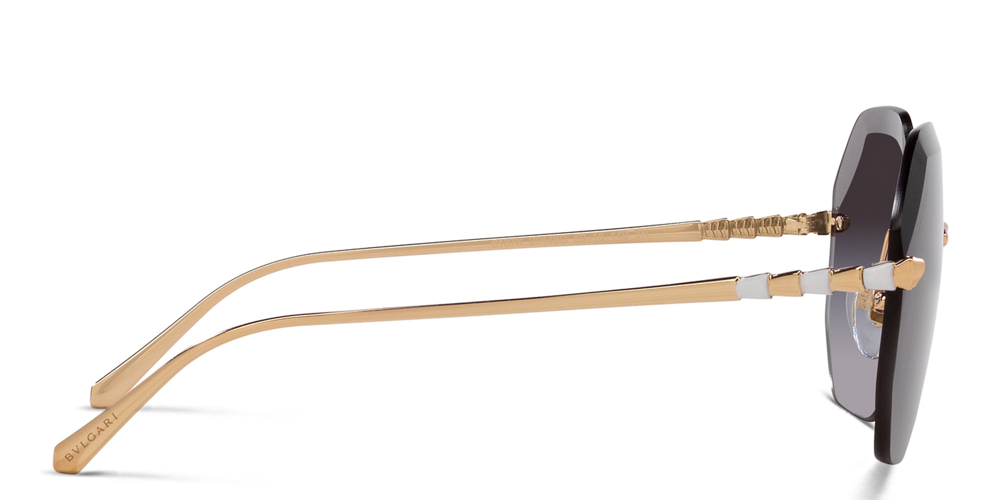 Shop BVLGARI Oversized Rimless Irregular Sunglasses in Gold online.