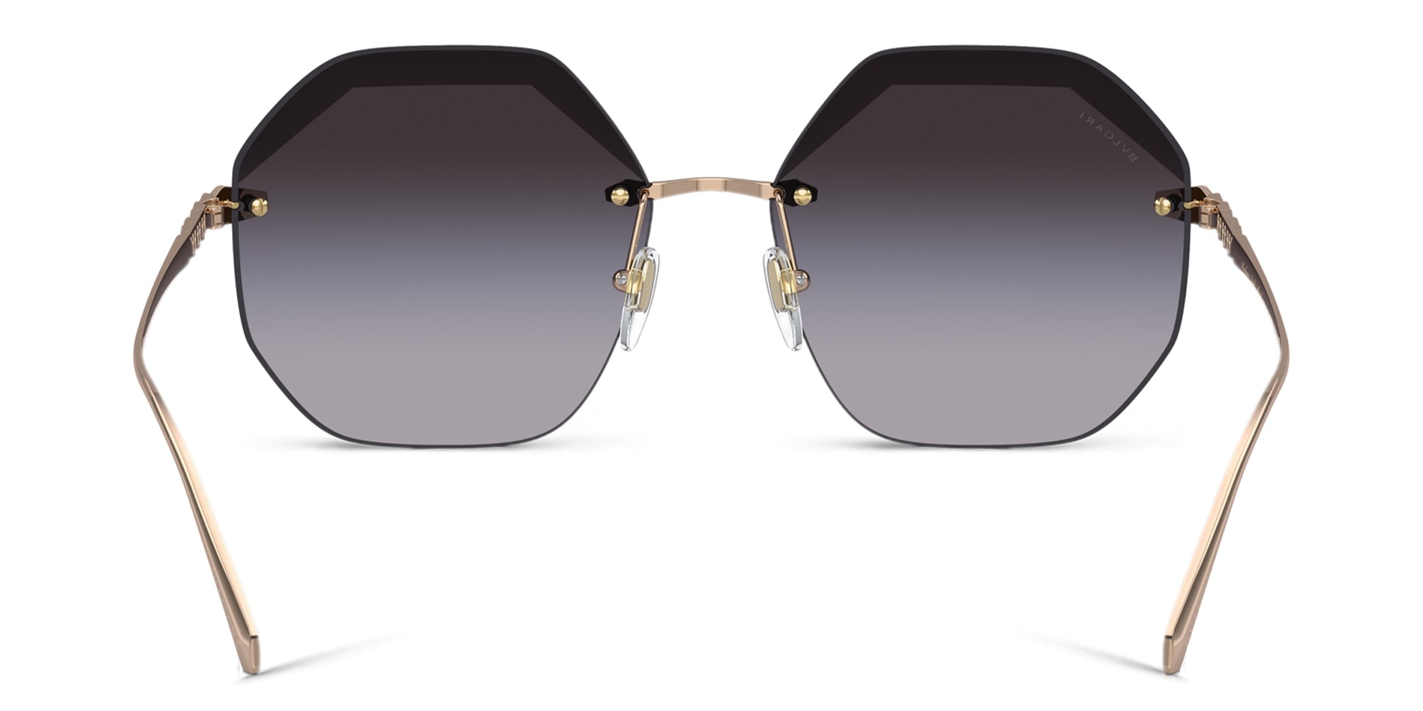 Shop BVLGARI Oversized Rimless Irregular Sunglasses in Gold online.