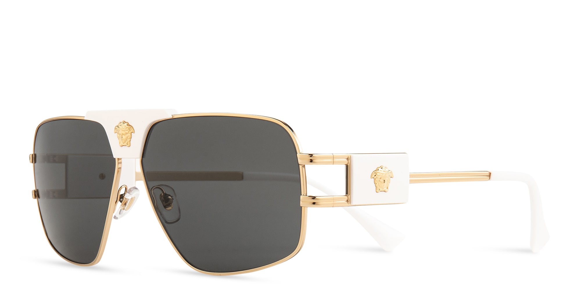 Shop VERSACE Medusa-Embellished Pilot Sunglasses in Gold online.