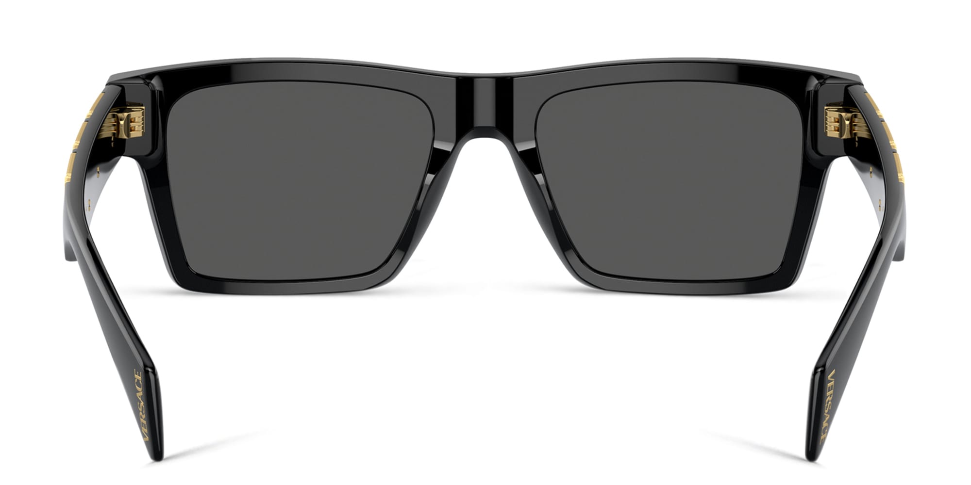 Shop VERSACE Greca Rectangle Sunglasses in Black online.