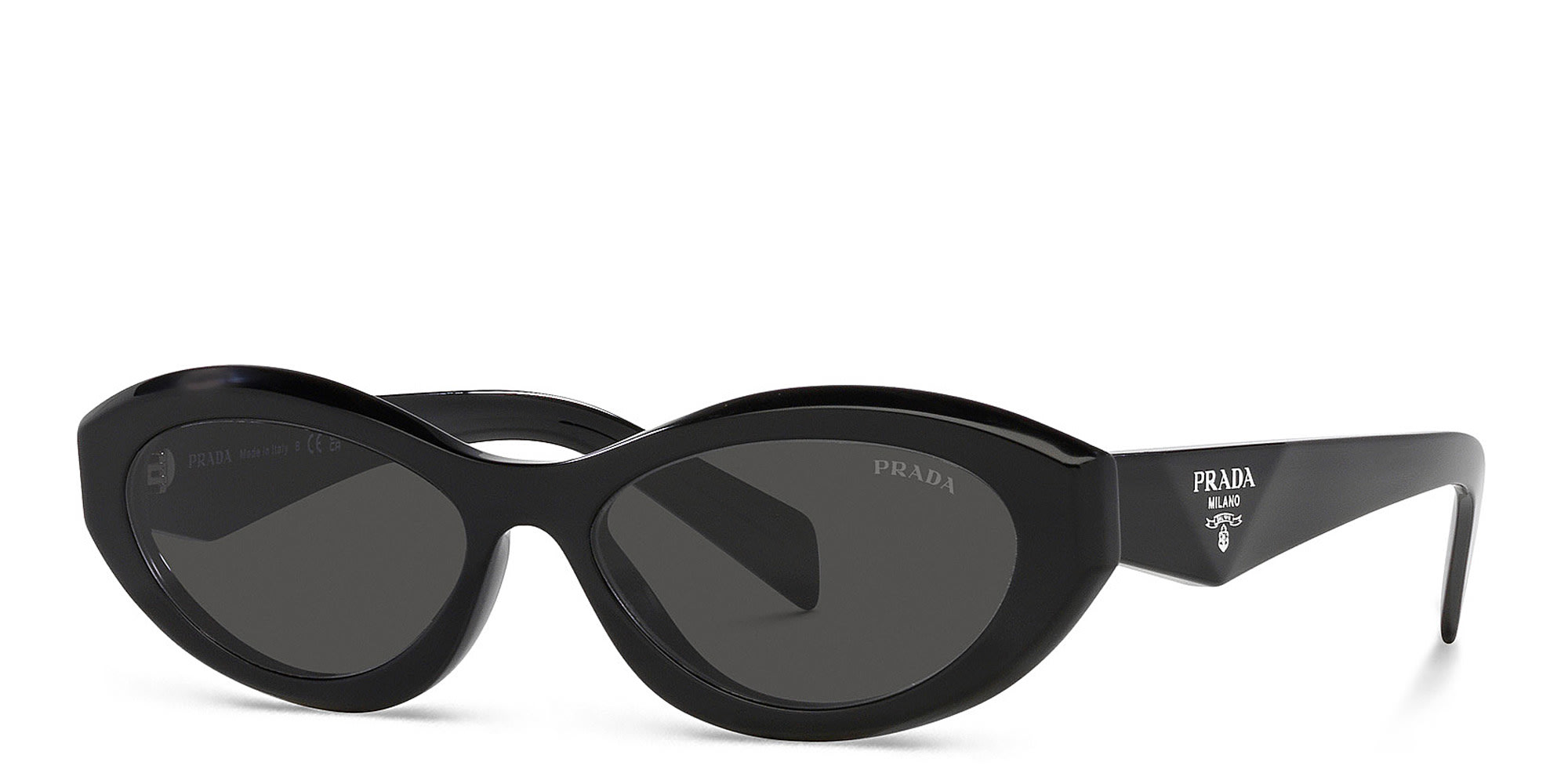 Shop PRADA Irregular Sunglasses in Black online.