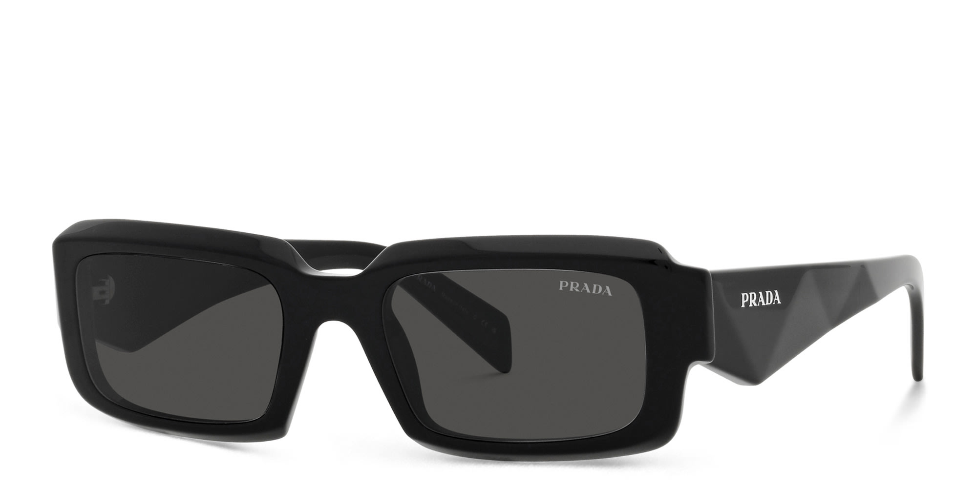 Shop PRADA Rectangle Sunglasses in Black online.