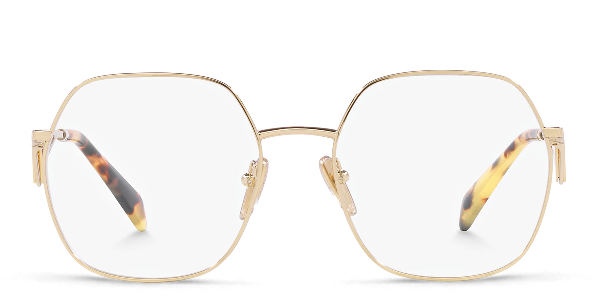 Shop PRADA Wide Irregular Eyeglasses in Pale Gold online.
