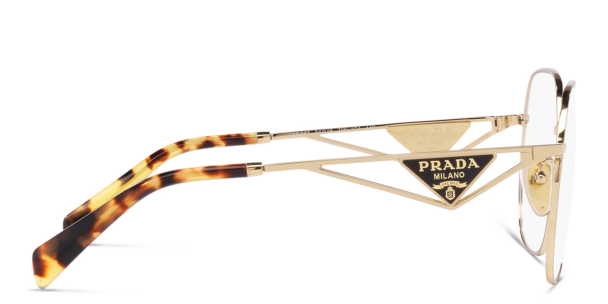 Shop PRADA Wide Irregular Eyeglasses in Pale Gold online.