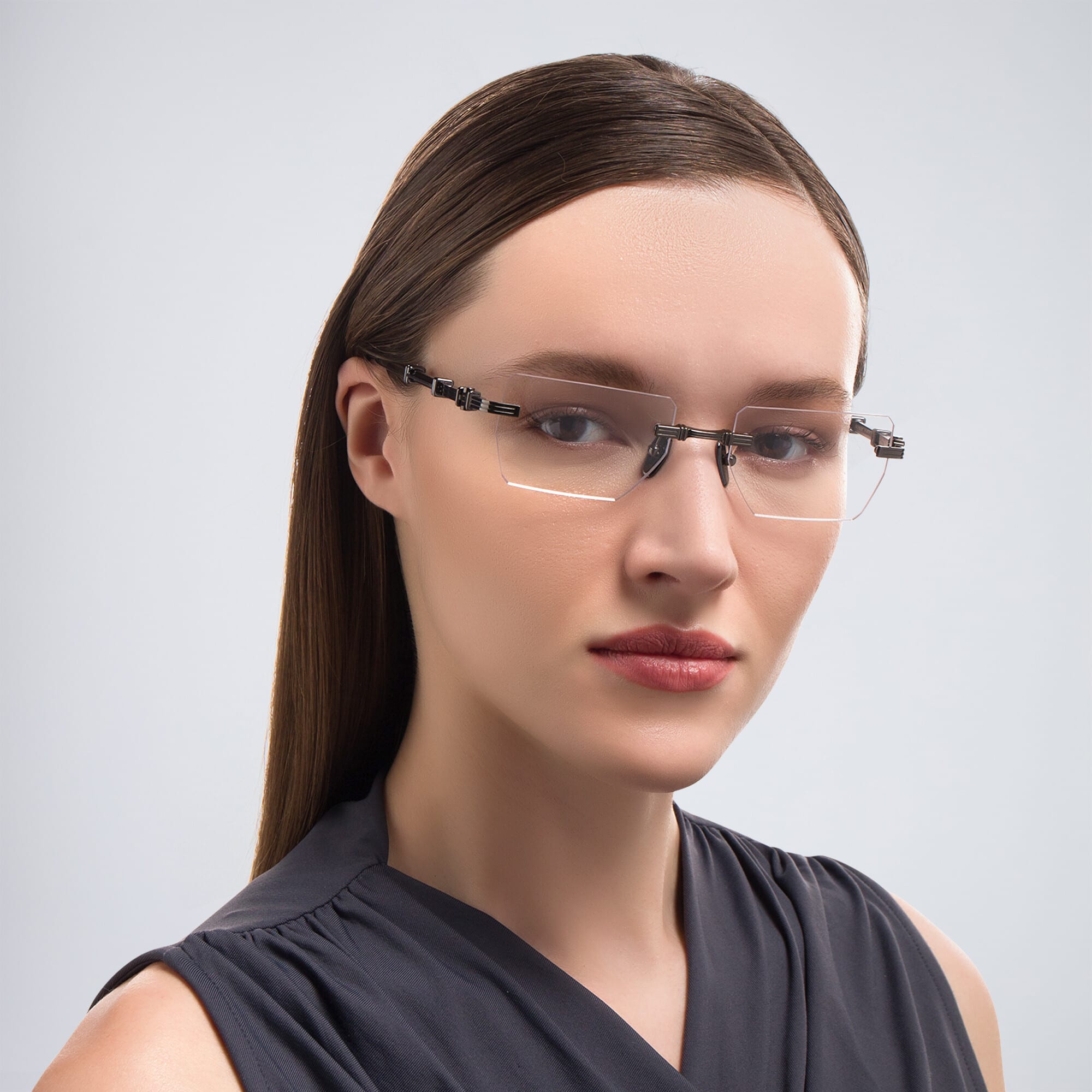 Shop BALMAIN Unisex Rimless Rectangle Eyeglasses in Black online.