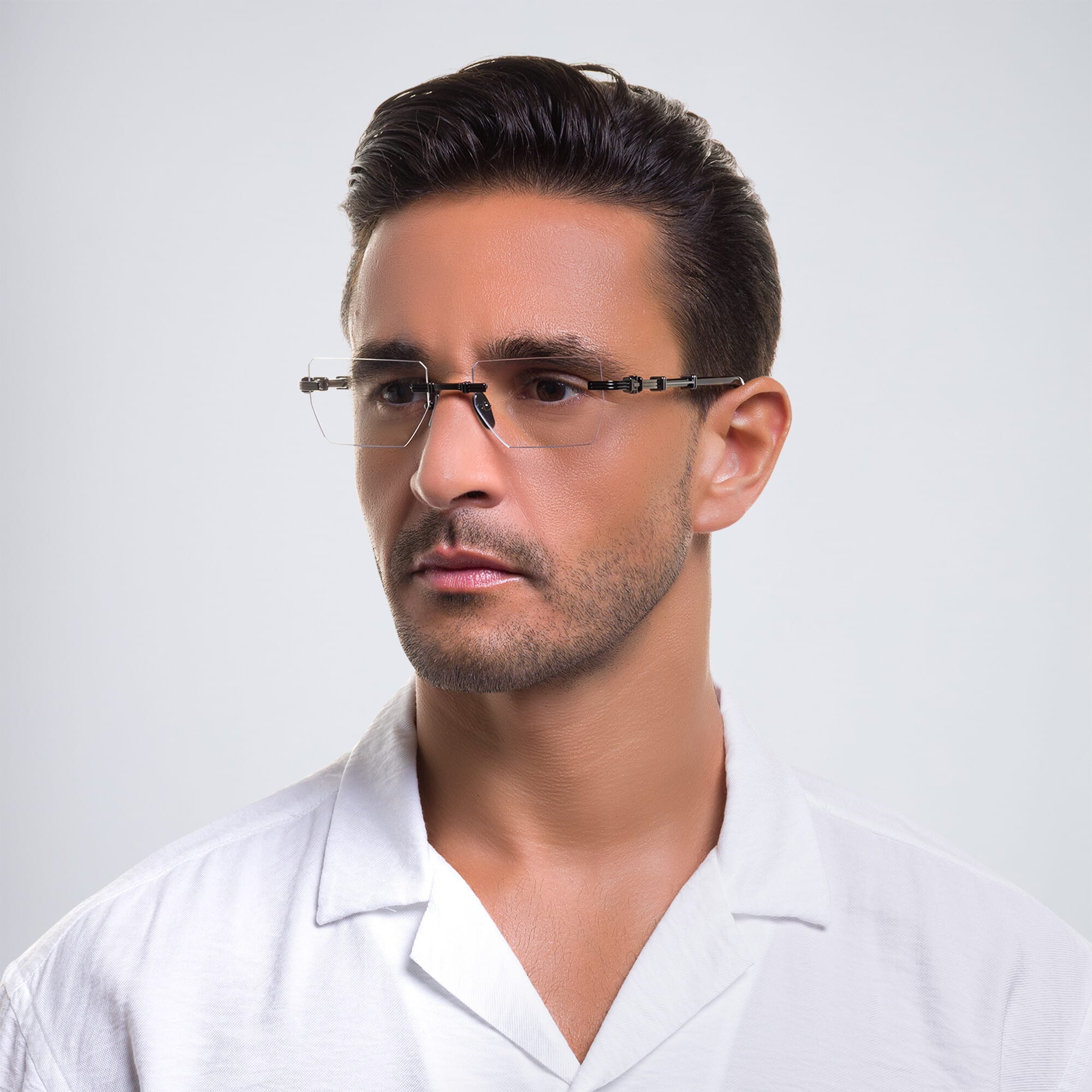 Shop BALMAIN Unisex Rimless Rectangle Eyeglasses in Black online.