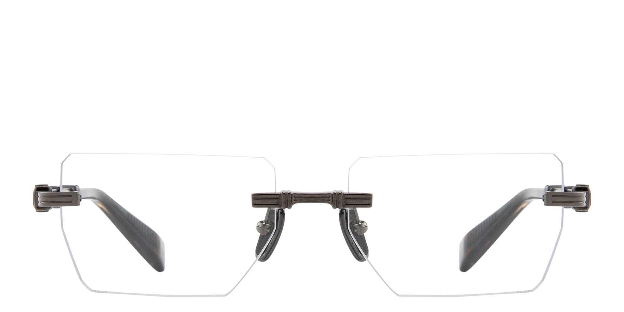 Shop BALMAIN Unisex Rimless Rectangle Eyeglasses in Black online.