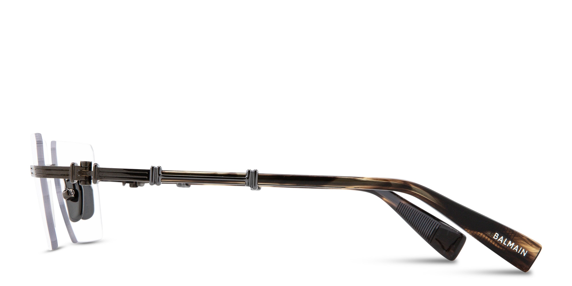 Shop BALMAIN Unisex Rimless Rectangle Eyeglasses in Black online.