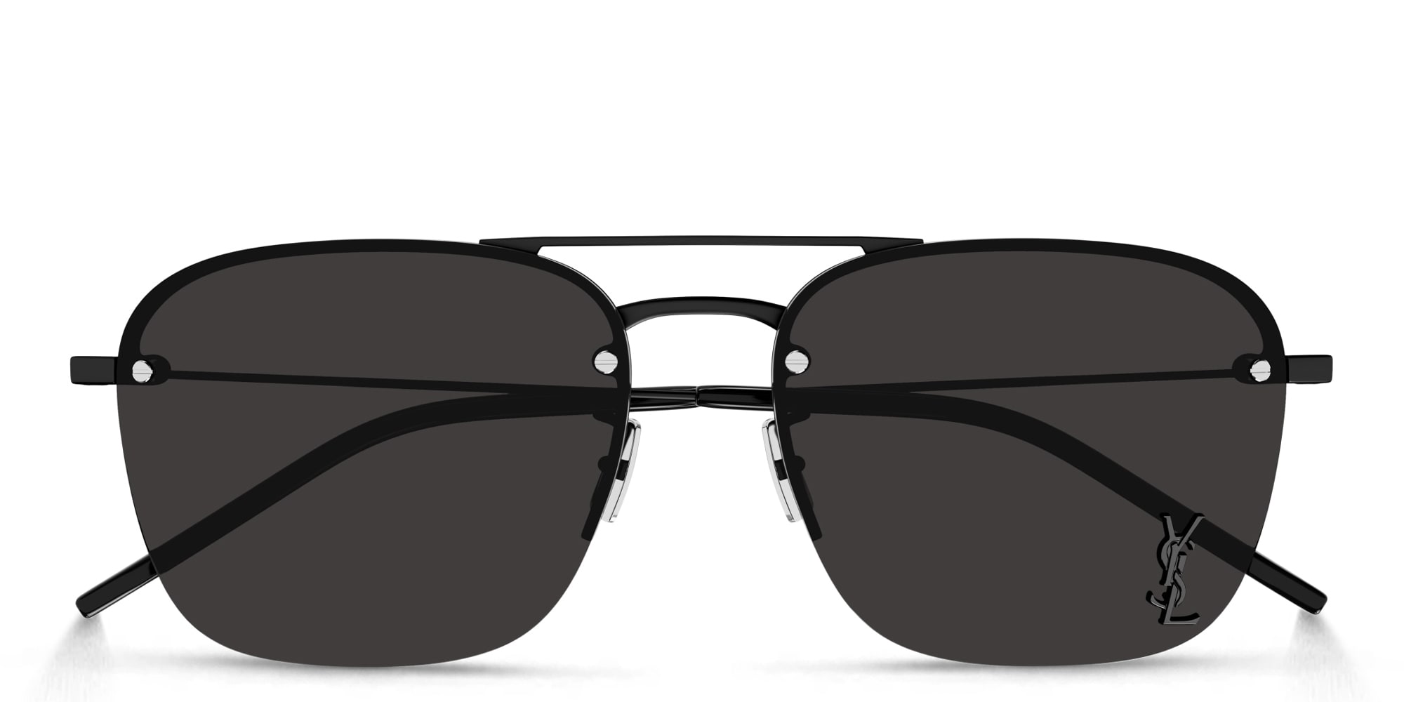 Shop SAINT LAURENT Half-Rim Aviator Sunglasses in Black online.
