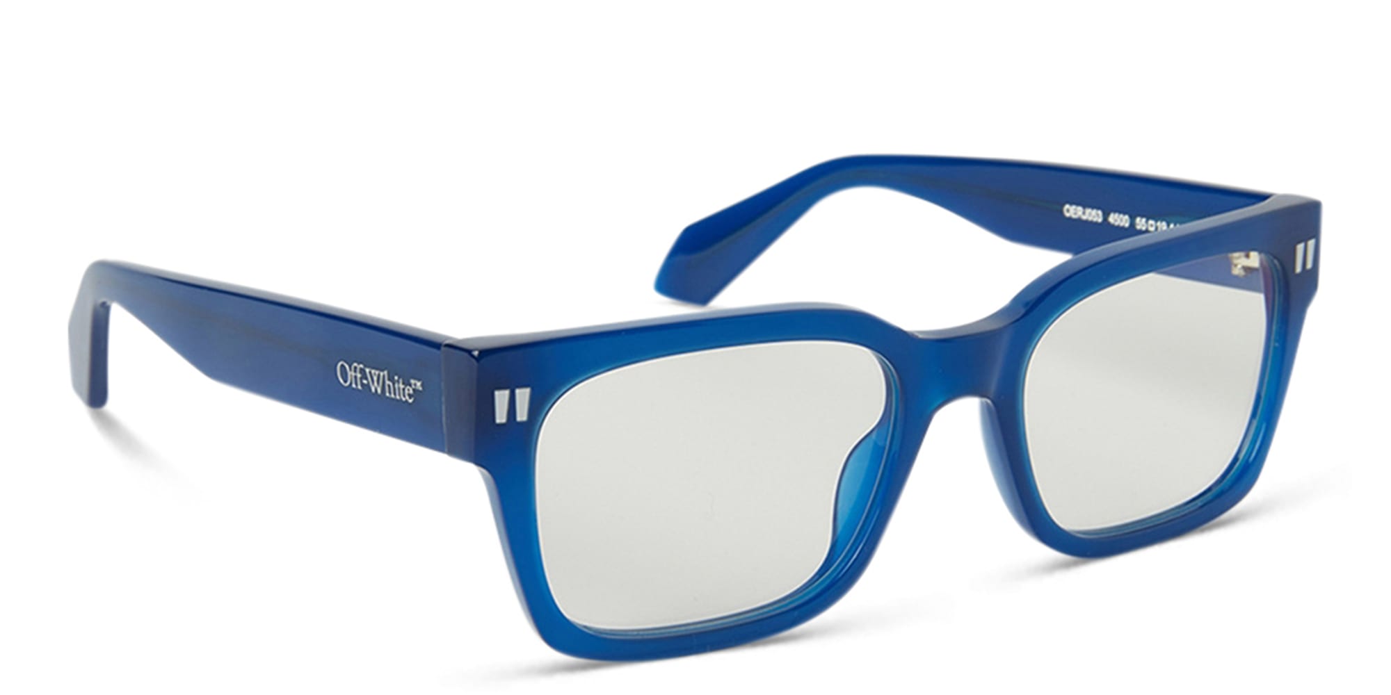 Shop OFF WHITE Style 53 Unisex Wide Square Eyeglasses in Blue online.