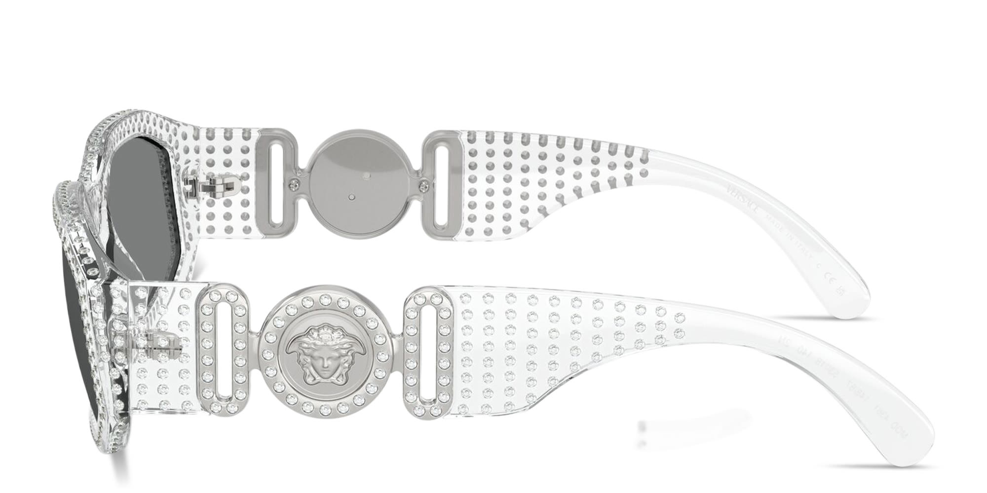 Shop VERSACE Medusa Biggie Irregular Sunglasses in Clear online.