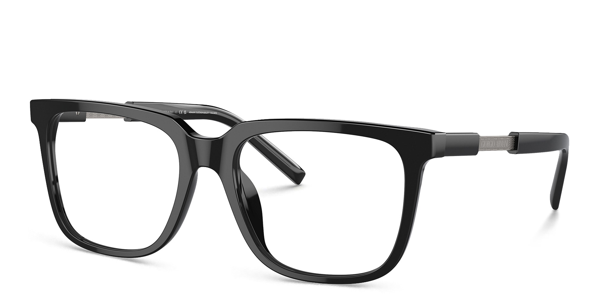 Shop GIORGIO ARMANI Rectangle Eyeglasses in Black online.
