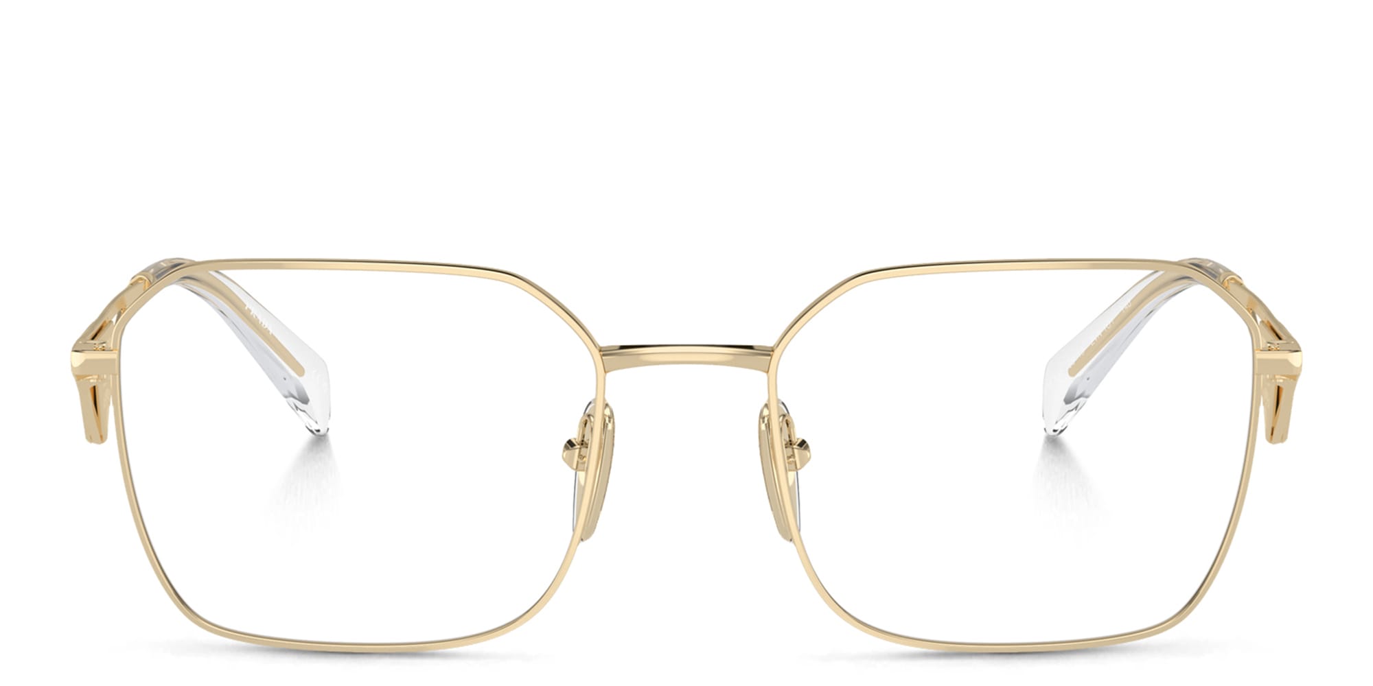 Shop PRADA Wide Irregular Eyeglasses in Pale Gold online.