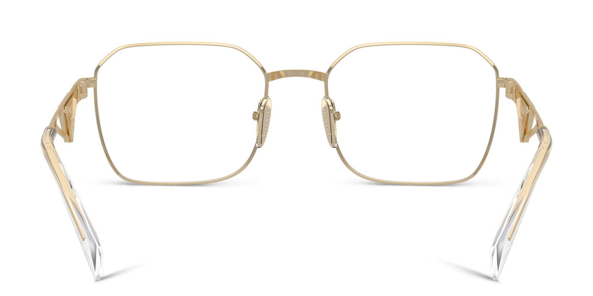 Shop PRADA Wide Irregular Eyeglasses in Pale Gold online.